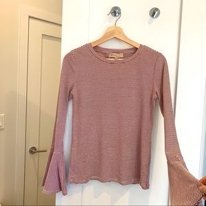 Philosophy Bell Sleeve Striped Long Sleeve Feminine Top - Small